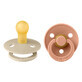 Set of 2 Colour Latex Round Teat Soothers, +0 months, Vanilla - Peach, Bibs