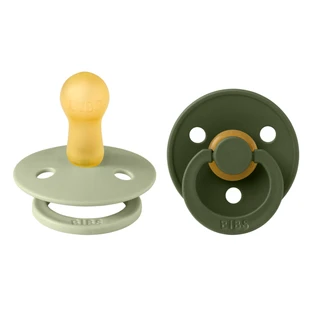 Set of 2 Colour Latex Round Teat Soothers, +6 months, Sage - Hunter Green, Bibs