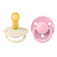 Set of 2 De Lux round latex soothers, +6 months, Ivory - Baby Pink, Bibs