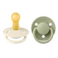 Set de 2 chupetes con tetina redonda de látex De Lux, +6 meses, Marfil - Salvia, Baberos