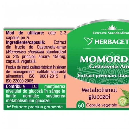 Extracto de pepino amargo Momordica, 120 cápsulas, Herbagetica
