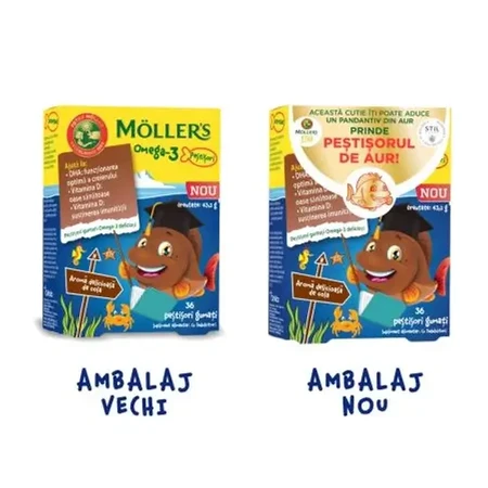Gummy fish with Omega-3 and cola flavour, 36 jellies, Moller's