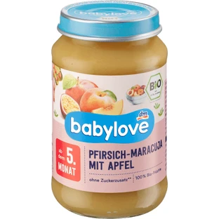 Babylove Pfirsichmenü mit Passionsfrucht und Apfel ECO,5+, 190 g