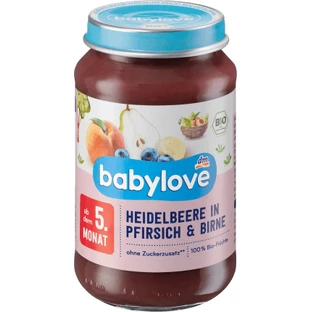 Babylove Blueberry puree with peaches and pears ECO, 5+, 190 g