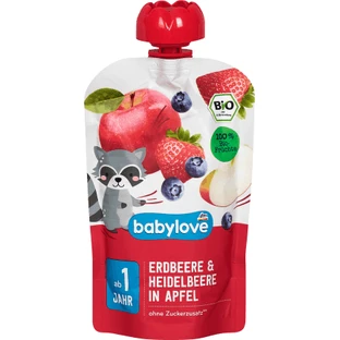 Babylove Purée de fraises avec myrtilles et pomme ECO, 1+, 100 g