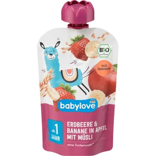 Babylove Bolsitas de fresa con plátano y cereales ECO, 1+, 100 g