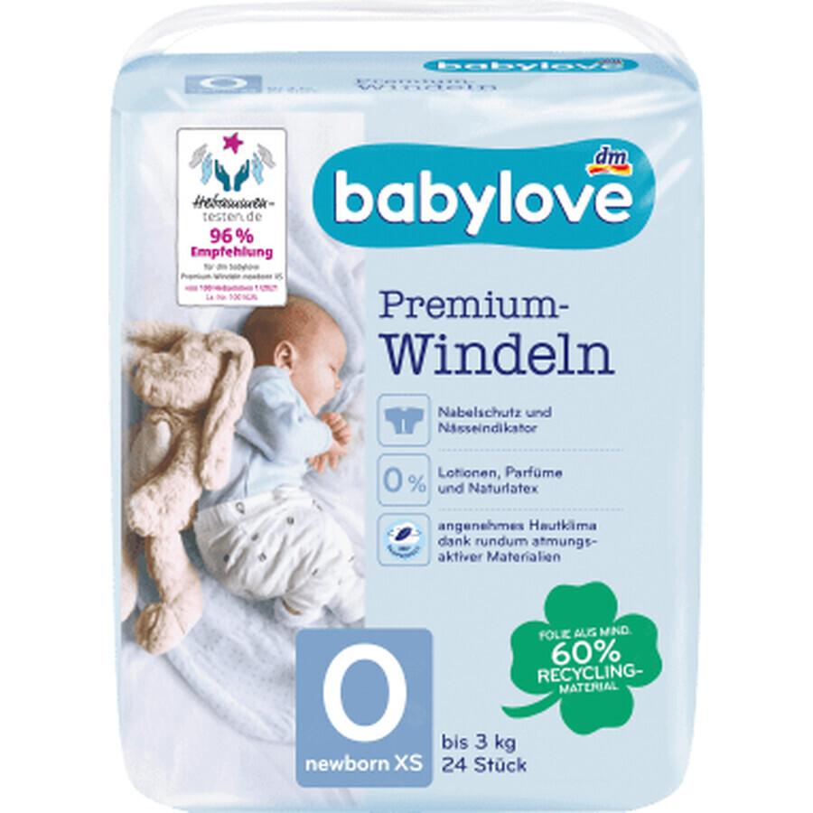 Boutique Babylove Premium Couches Nouveau-né, jusqu'à 3kg, 24 pièces Babylove Premium Couches Nouveau-né, jusqu'à 3kg, 24 pièces