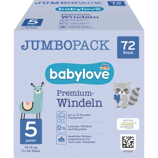 Babylove Premium jumbo diapers number 5, 72 pcs