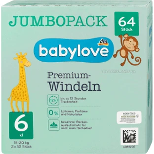 Babylove Premium jumboluiers nummer 6, 64 st