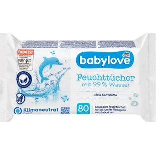 Babylove Toallitas húmedas 99% agua, 80 unid.