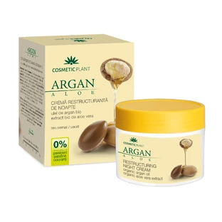 Crema de noche reestructurante con aceite de argán bio y extracto de aloe vera bio, 50 ml, Cosmetic Plant