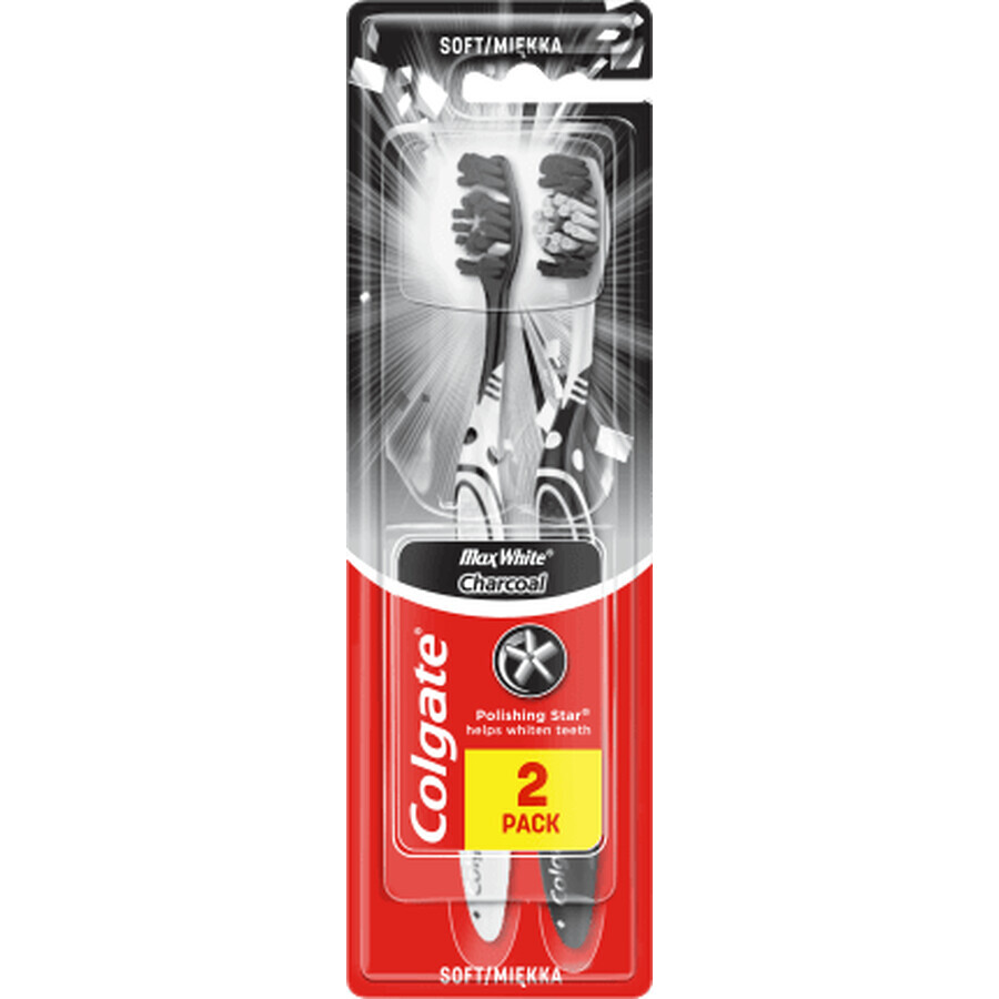 Boutique Colgate Brosse à dents Max White Charcoal Medium, 2 pièces Colgate Brosse à dents Max White Charcoal Medium, 2 pièces