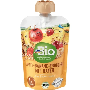 DmBio Apple puree with bananas, strawberries and oats 12+, 100 g