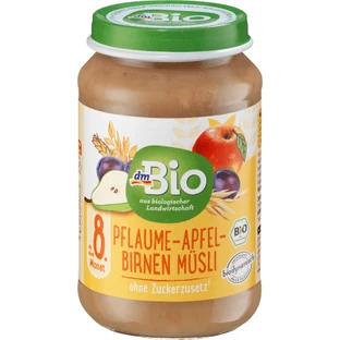 DmBio Musli-Püree mit Pflaumen, Äpfeln und Birnen 8+, 190 g