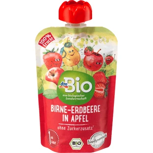 DmBio Sachets de poires aux fraises et aux pommes, 100 g