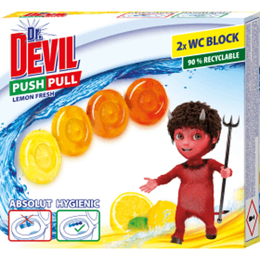 Dr. Devil Push Pull Toilet Freshener Lemon Fresh 2x20g, 2 pcs