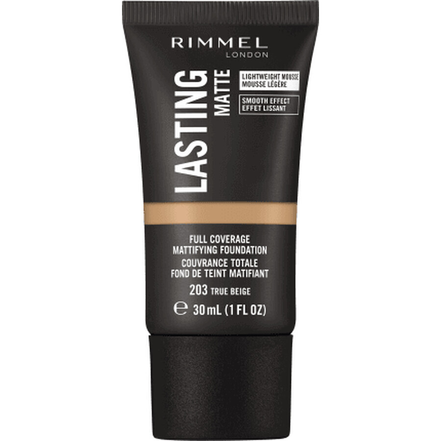 Rimmel London Base de Maquillaje Duradera 203 True Beige, 30 ml