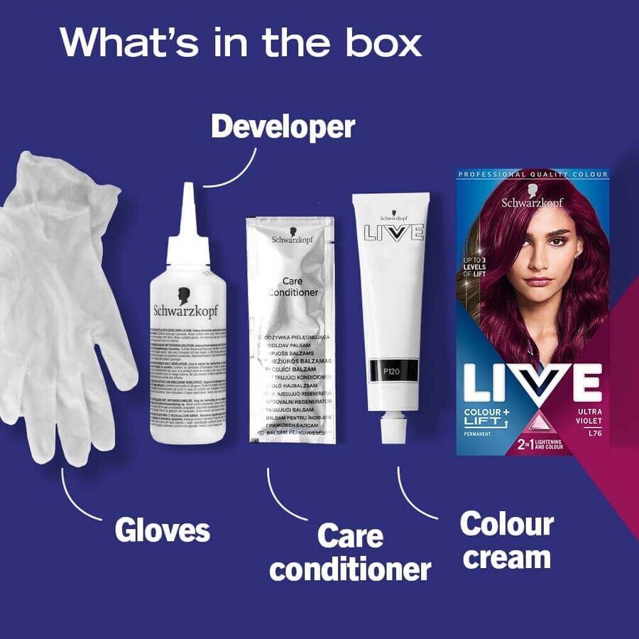 Schwarzkopf Live Vopsea de păr permanentă L 76 Ultra Violet, 142 g