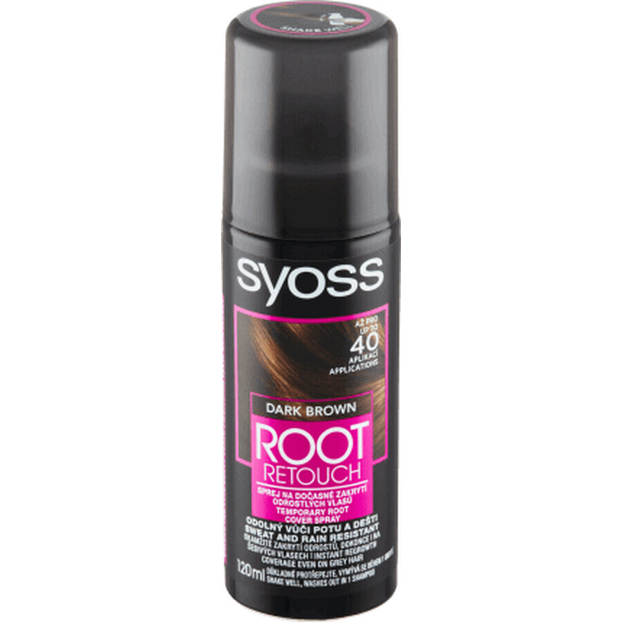 Boutique Syoss Root Retoucher Spray pour la coloration temporaire des racines en brun foncé 120, 120 ml Syoss Root Retoucher Spray pour la coloration temporaire des racines en brun foncé 120, 120 ml