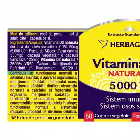 Detrix Forte Vitamina D3 5000 IU, 120 cápsulas, Herbagetica